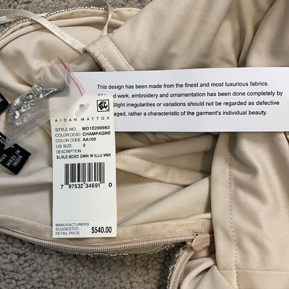 Aidan Mattox Champagne V-Neck Illusion Gown Size 2 - Picture 10 of 16